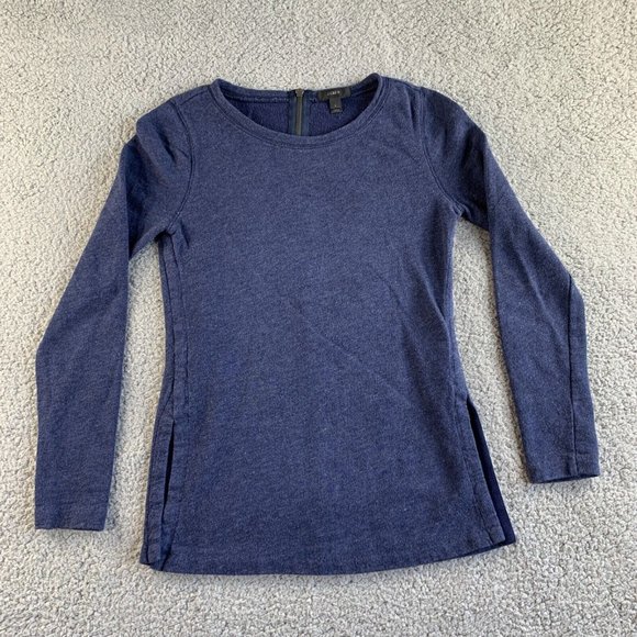 J. Crew Sweatshirt with Side Slits Tunic Womens Small Zipper Terry Lounge Blue - Picture 1 of 12